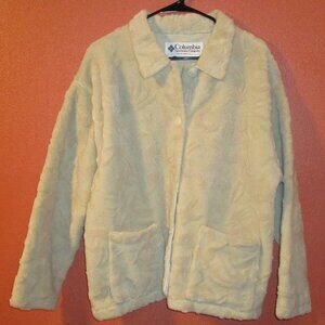 Columbia Woman Large Cream Graphic Animal Button Down Long Sleeve Fleece Jacket
